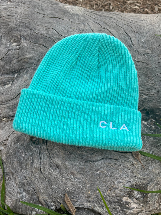 KNITTED BEANIE TEXT LOGO - TEAL