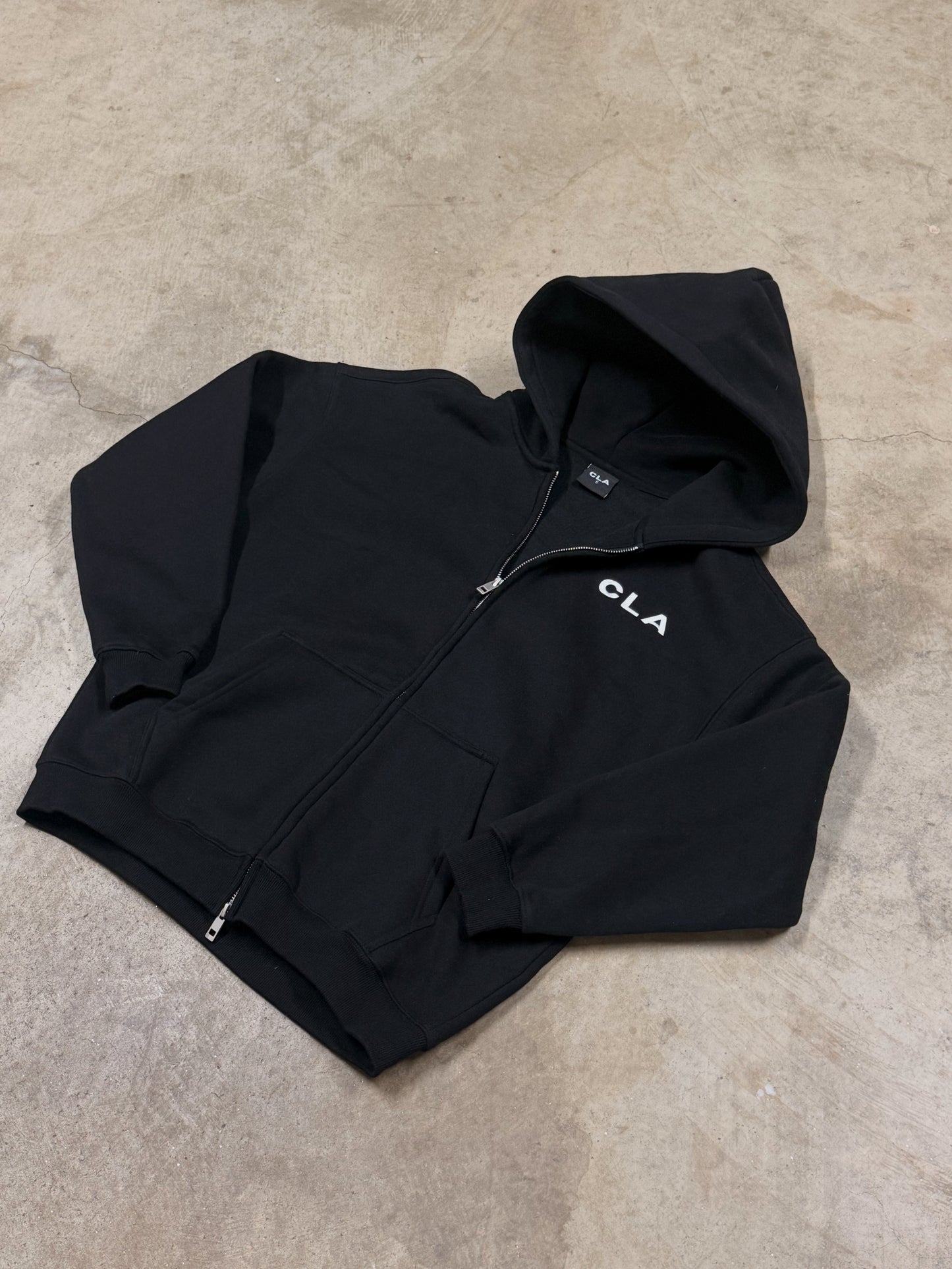 CRAFTED FULL ZIP HOODIE - BLACK