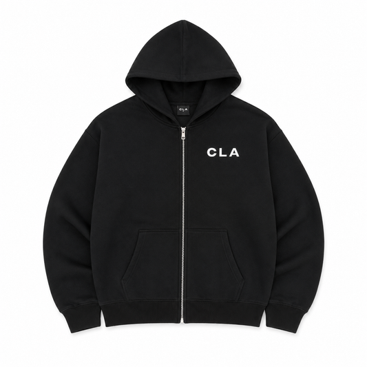CRAFTED FULL ZIP HOODIE - BLACK